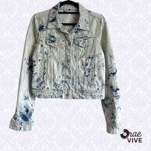 Free People XS Rumors Denim Jacket Jones Tie Dye Blue 100% Cotton